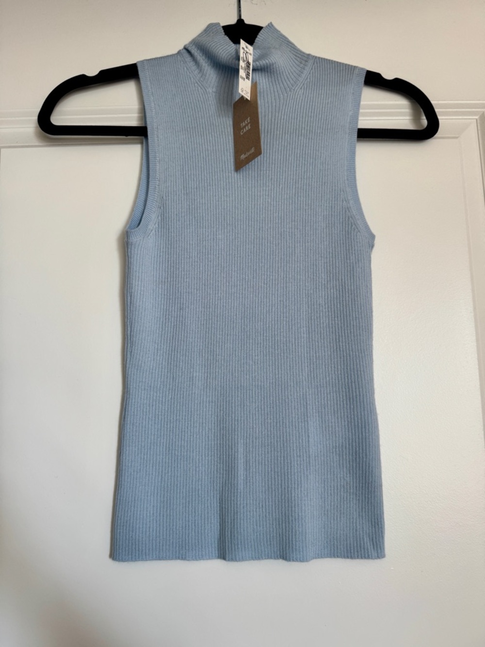 NWT! MADEWELL Women's Merino Wool-Silk Sweater Tank Mockneck Blue Mist Size XS